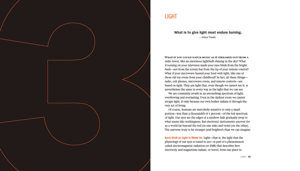 Figure 9: In this spread from David Blatner’s book Spectrums, I chose Swift for the body text and various styles of Franklin Gothic for everything else.