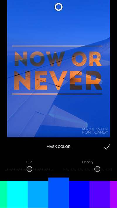 Figure 2: Font Candy lets you adjust opacity on type as well as images to create a mask.