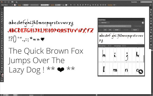 Figure 4: Drag and drop an entire alphabet on the Fontself Maker extension panel in Illustrator, and the letters map to the appropriate place.