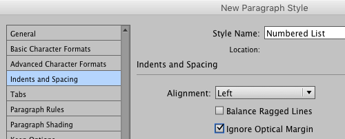 indesign tip ignore optical margin alignment