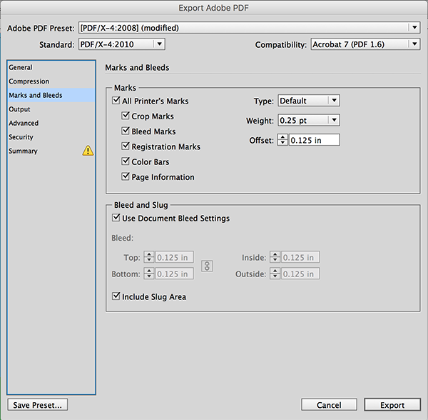 InDesign Export dialog box