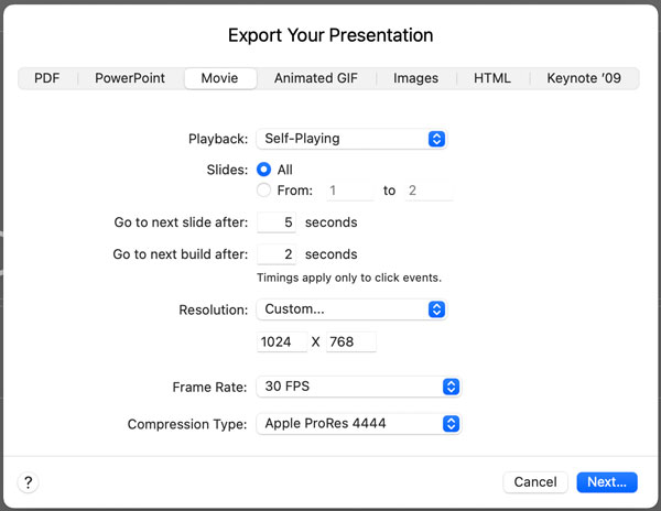 export keynote presentation as video
