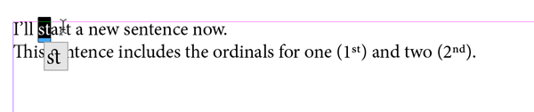 Figure 7: Contextual menus are now available for ordinals and ligatures.
