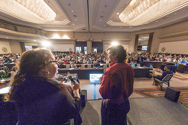 Anne-Marie and David welcoming the crowd to The InDesign Conference 2016