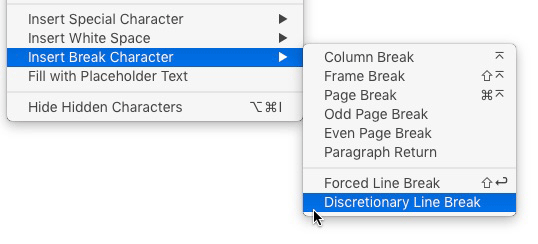 InDesign discretionary line break