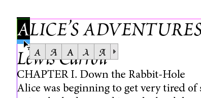 Figure 14: Use the contextual controls to apply alternate glyphs in your text.