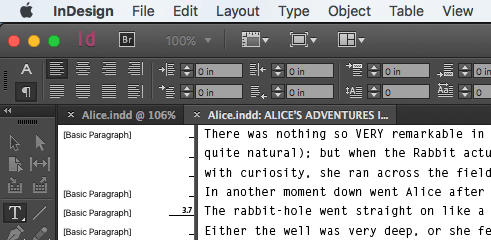 Figure 5: Switching back and forth between the layout and the Story Editor is made much easier when you view windows as tabs.