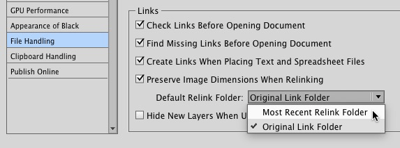 Figure 8: You can pick the folder InDesign displays when you relink images, saving you lots of tedious navigating.
