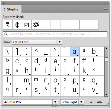 recently used glyphs