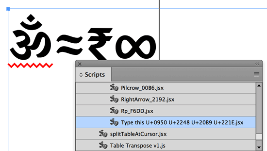 inserting unicode with a script