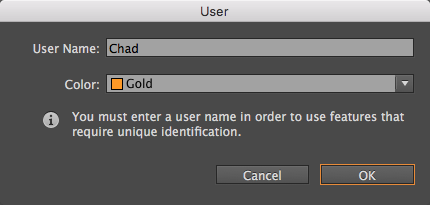 InDesign User panel