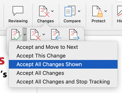 ms word accept all changes