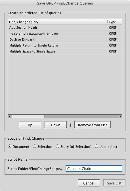 ChainGREP script dialog