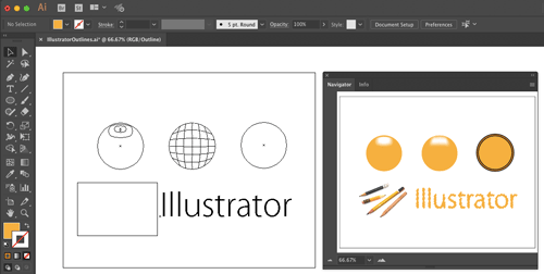 Adobe Illustrator outline mode and preview mode in Navigator panel