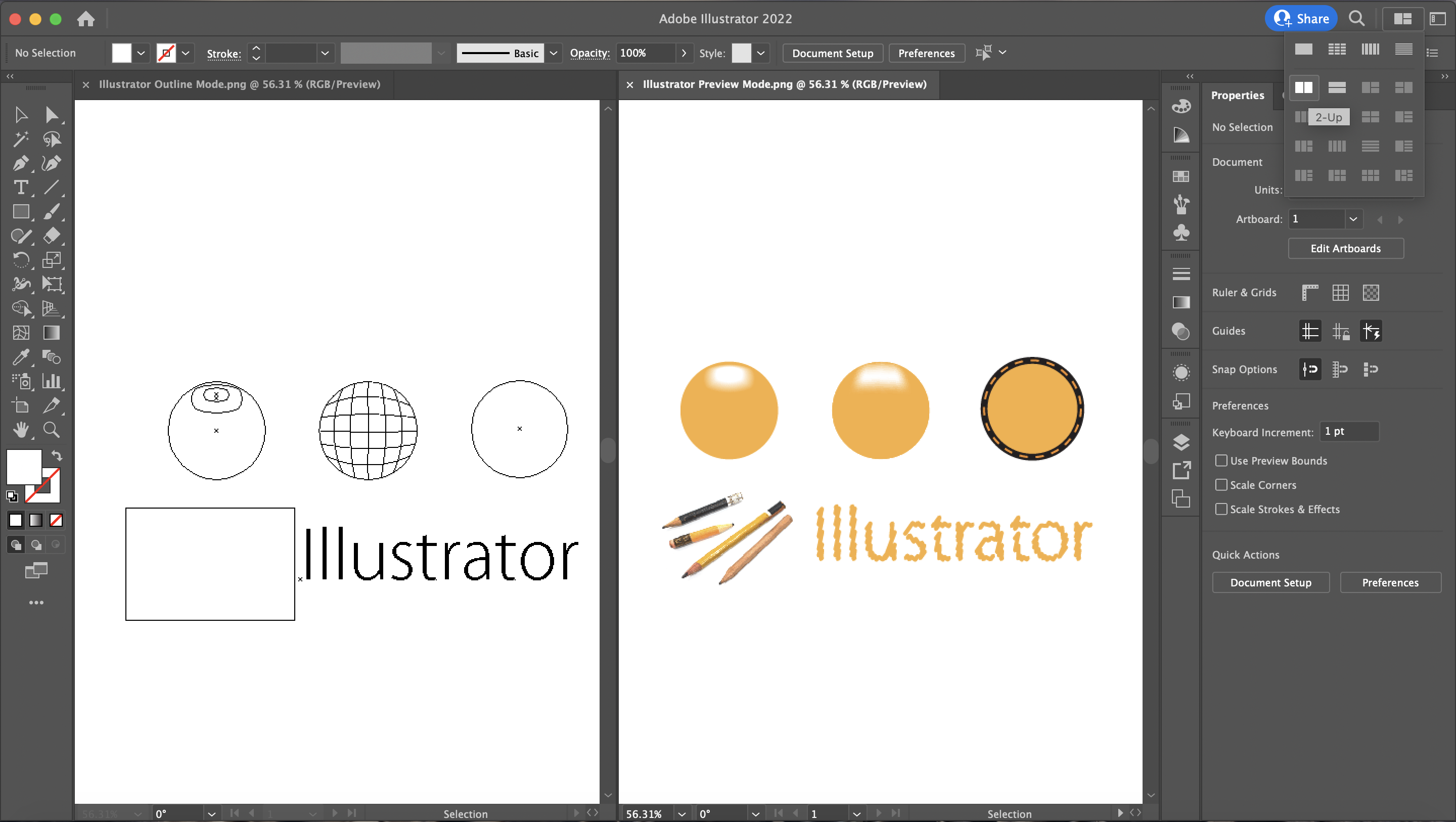 Adobe Illustrator outline mode preview mode simultaneous