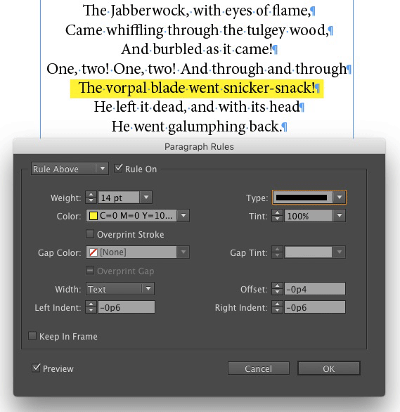 how do you underline in indesign cc 2017