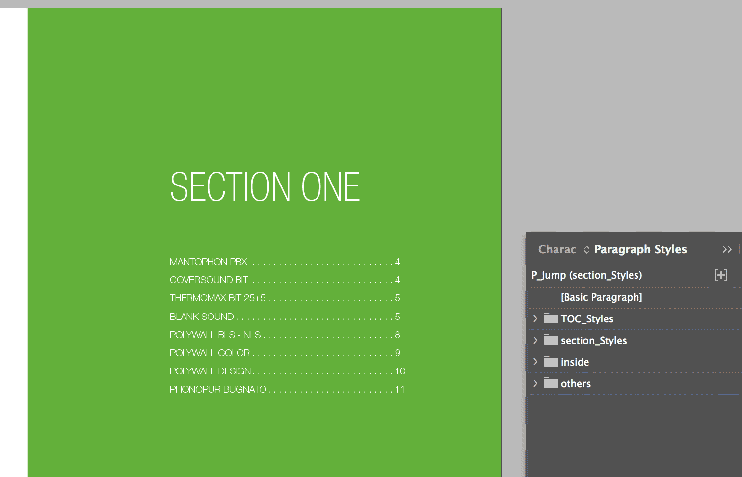 InDesign subsection TOC