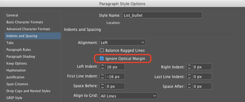 InDesign Ignore Optical Margin