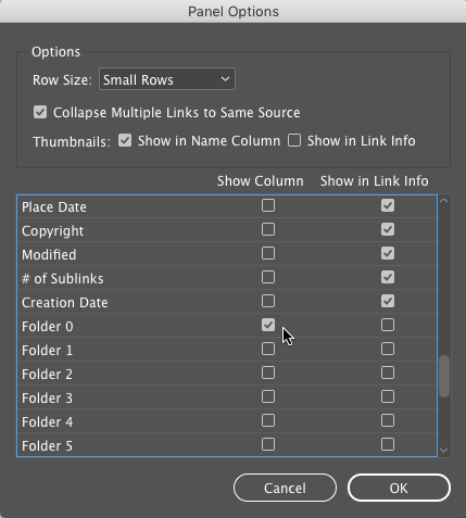 InDesign Links panel Folder 0