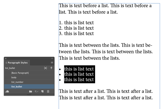 space above and below lists in InDesign with a single paragraph style