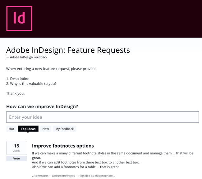 InDesign UserVoice