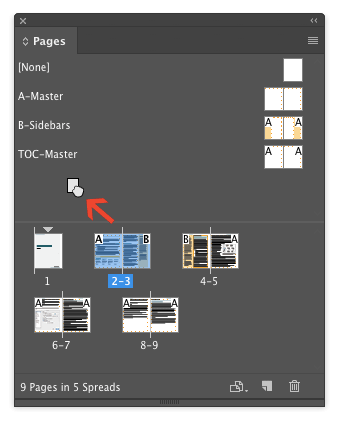 InDesign Pages panel drag document page to master area