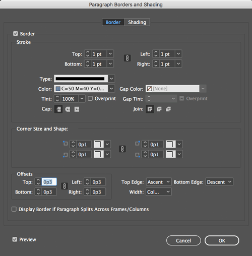 borders and shading