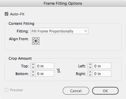 Frame Fitting Options dialog box