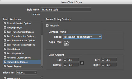 object style with frame fitting