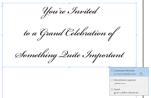 InDesign Contextual Alternates text frame adornment