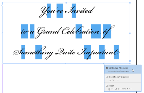 InDesign Contextual Alternates text frame adornment