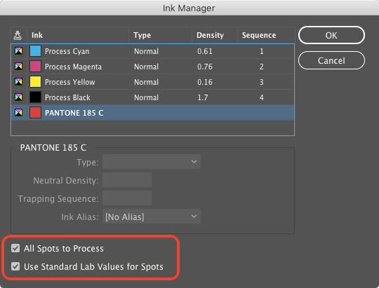 InDesign Ink Manager Spots to Process