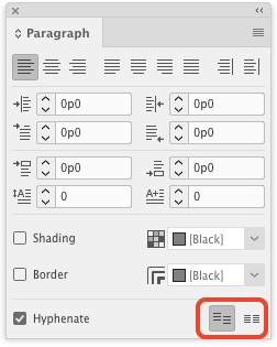 InDesign Paragraph panel grid icons