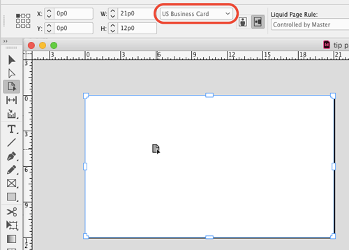 showing page sizes and document presets in the Control panel by selecting page with Page tool