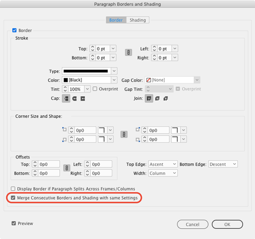 InDesign merge consecutive paragraph shading 