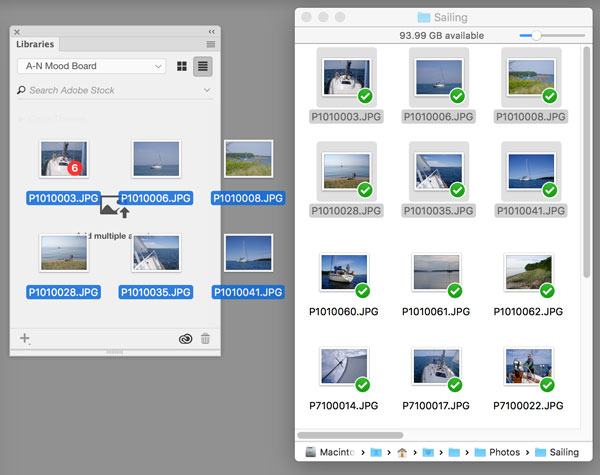 Drag and drop images from the Macintosh Finder or Windows File Explorer into the Libraries panel in InDesign.