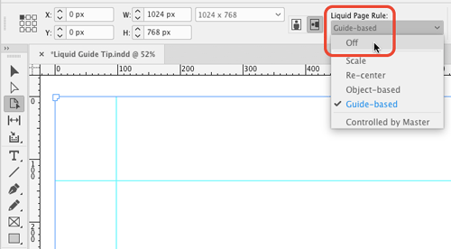 turning Liquid Page Rule to Off in InDesign Control panel