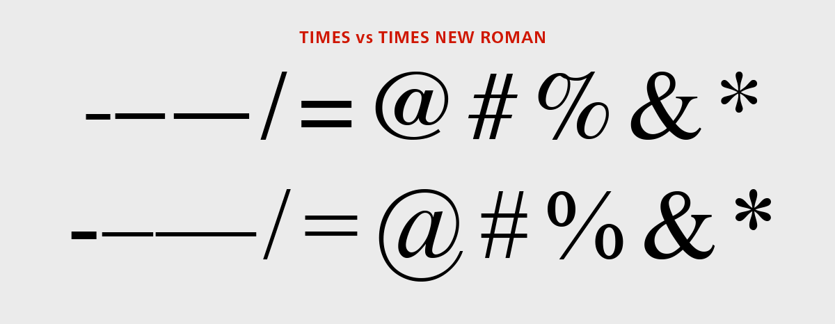 Comparison between Times and Times New Roman symbols and punctuation