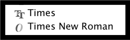 InDesign font menu showing Times and Times New Roman