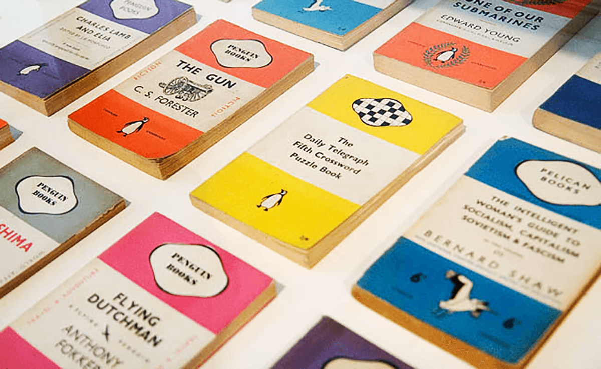 Penguin books in a variety of colors