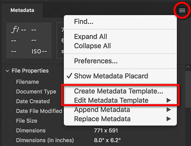 Editing metadata presets in Bridge