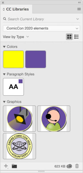 CC Libraries panel in InDesign, accessing Creative Cloud Libraries content