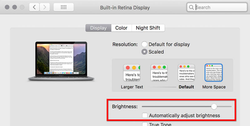 Display brightness setting on macOS