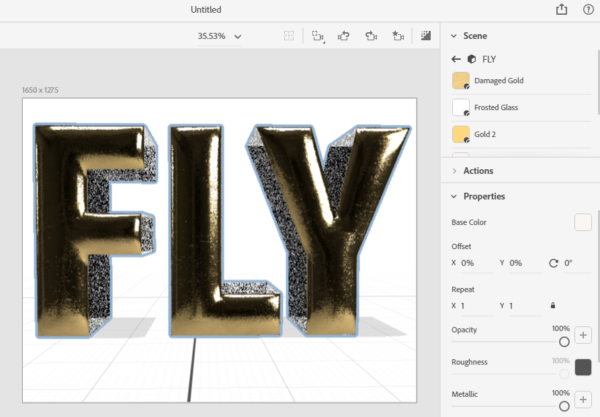 Materials applied to the 3D text