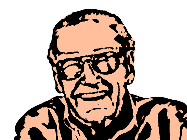 Black and nude-colored Photoshop cartoon of Stan Lee