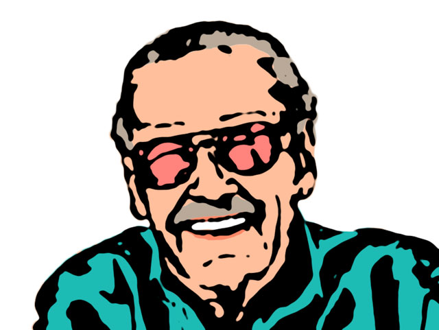 Colored Photoshop cartoon of Stan Lee