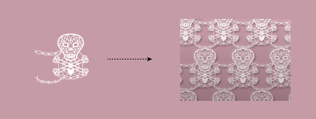 step to design 3D skull lace pattern