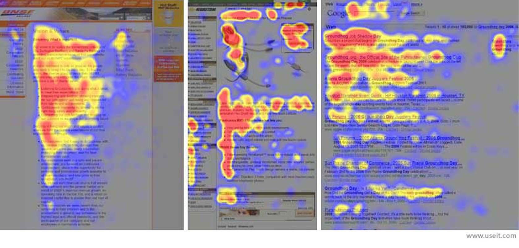 Examples of webpages with heatmap overlays