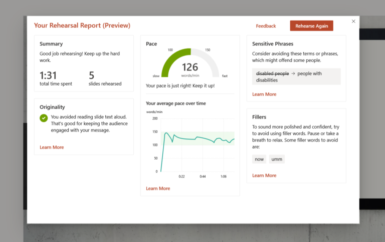 Powerpoint Coach Report Using Presenter Coach in PowerPoint