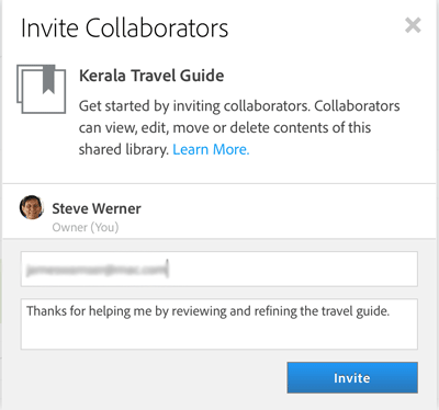 Figure 14: When beginning a collaboration, this dialog box creates an invitation to those you want to include.